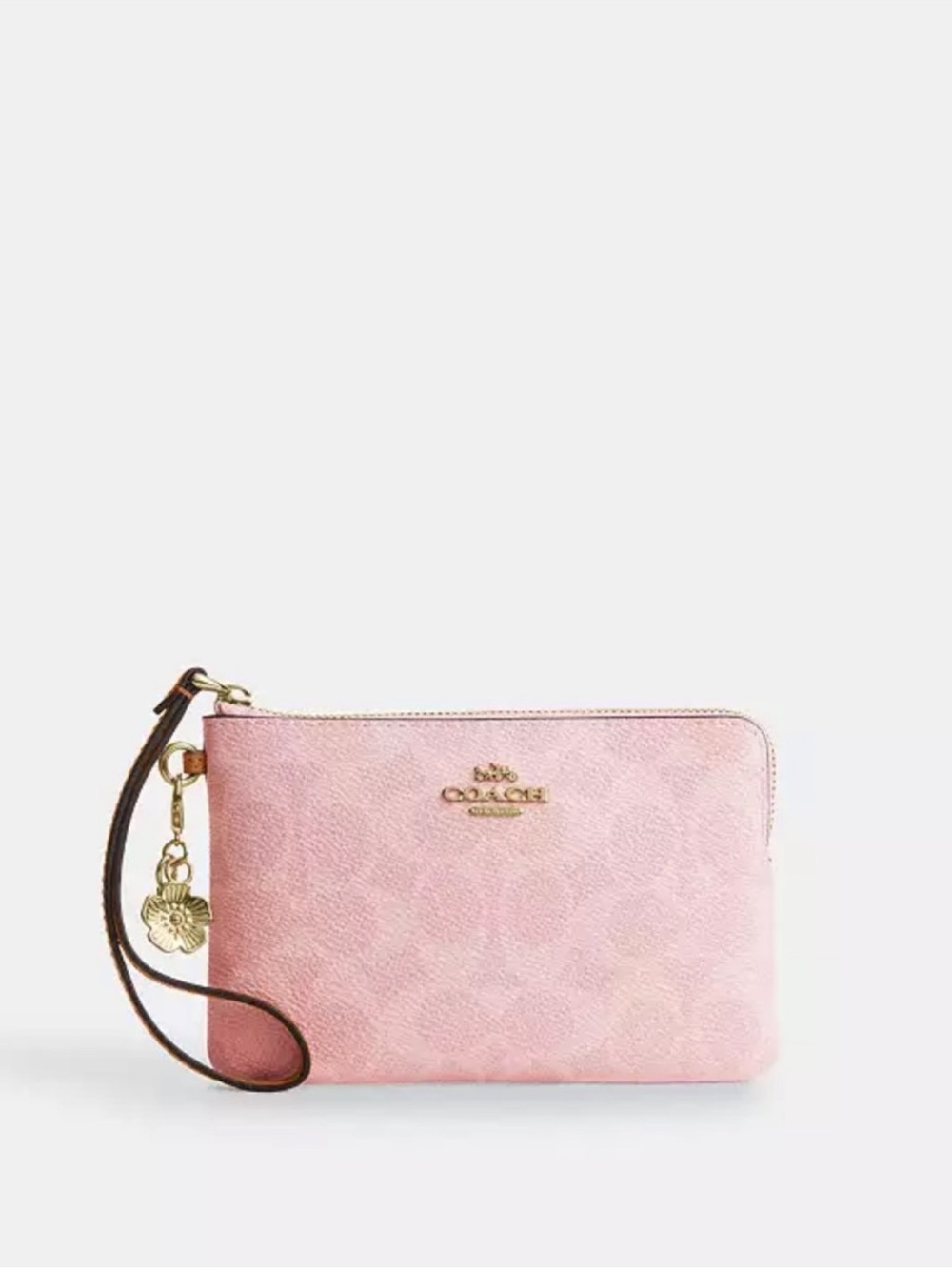 Coach Corner Zip Canvas Pink Wristlet. NWT